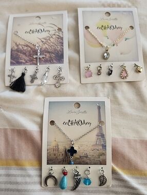 3 Sets Of Charm Necklaces with Extra Charms